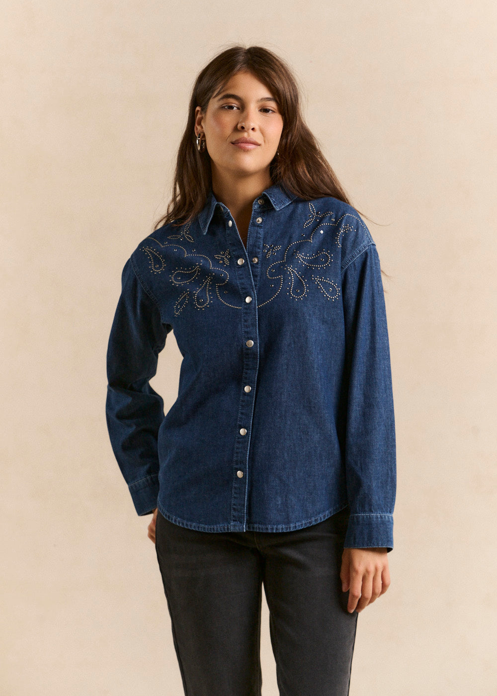 Denim shirt with studs - Sud Express - 2 - Sud Express