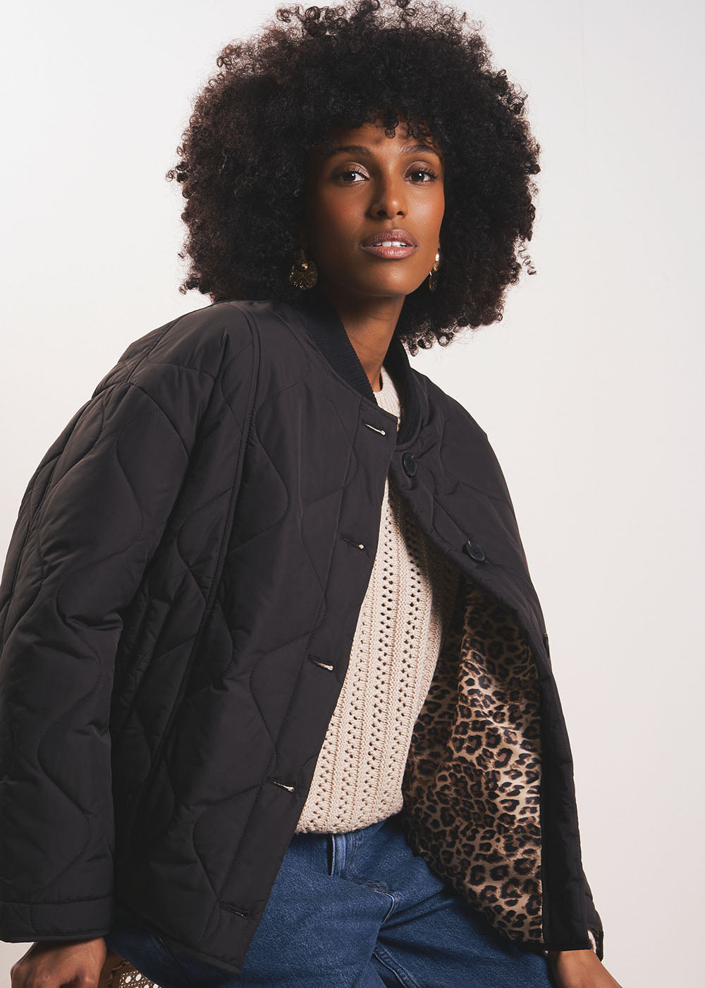 Quilted jacket with leopard print lining - Sud Express - 1 - Sud Express