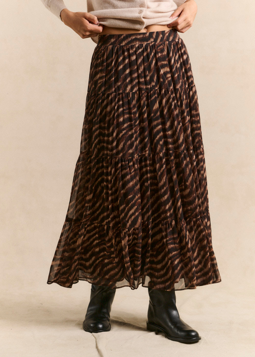 Long animal-print tiered skirt - Sud Express - 2 - Sud Express