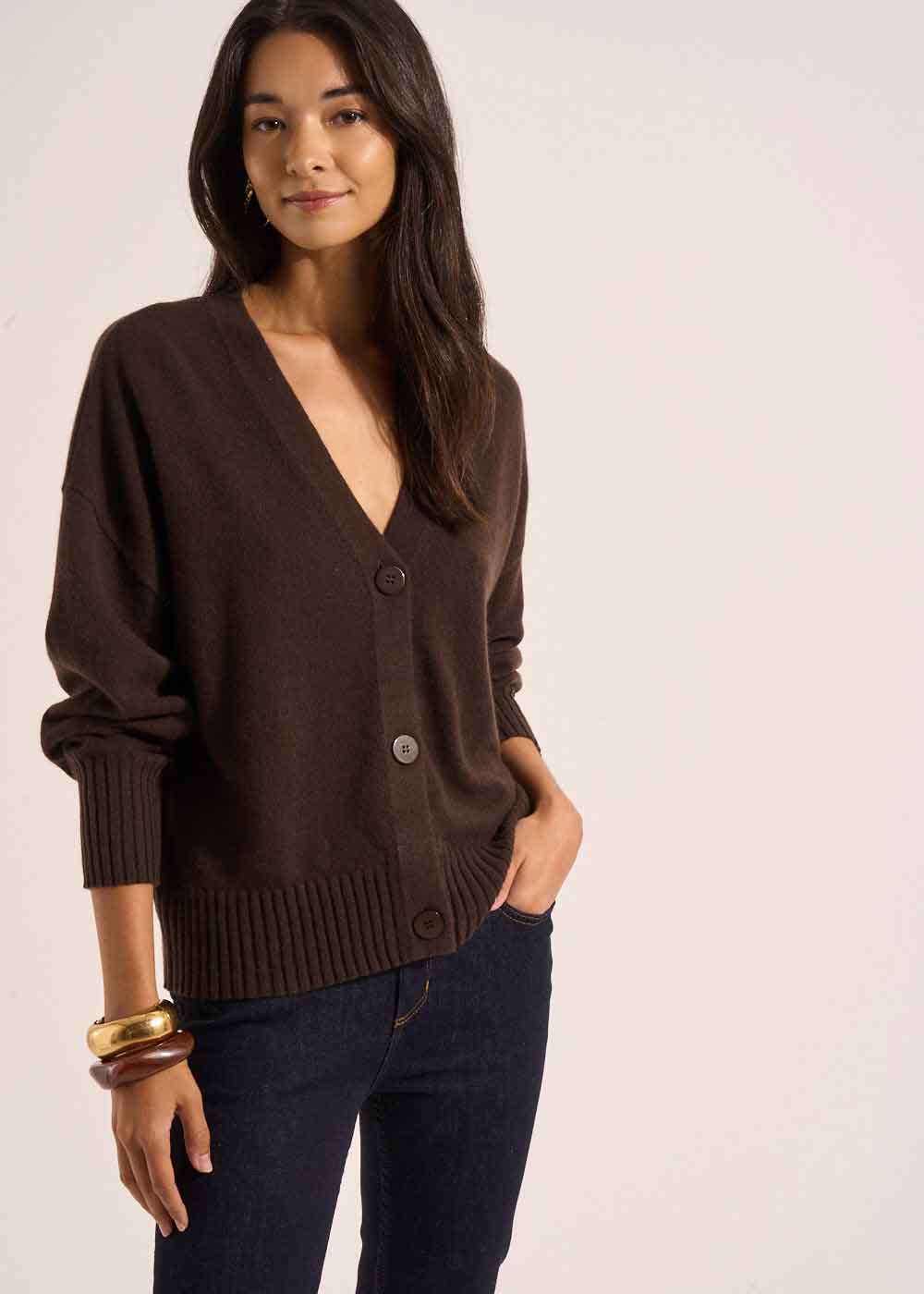 Loose-fitting cashmere V-neck cardigan - Sud Express - 1 - Sud Express