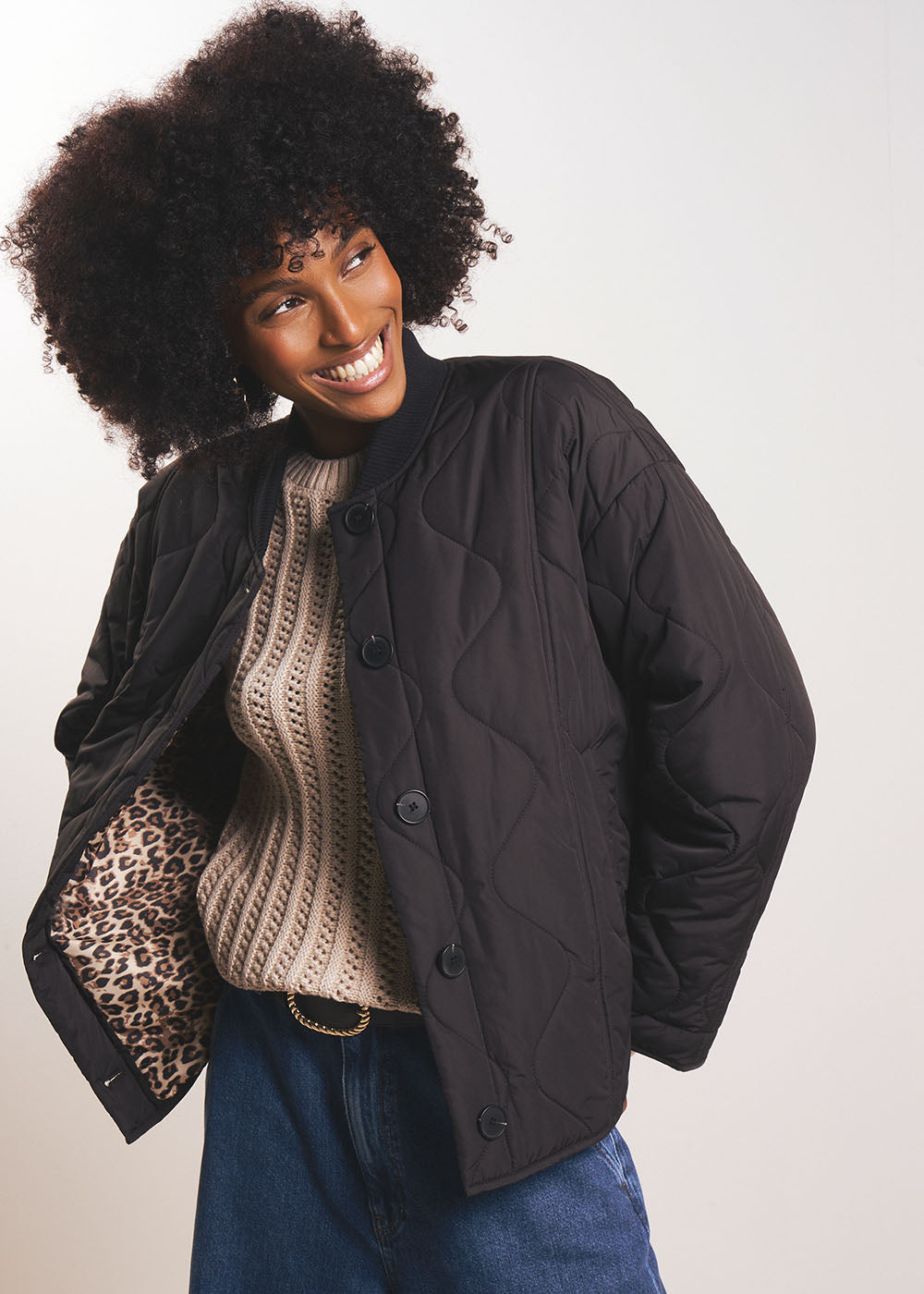 Quilted jacket with leopard print lining - Sud Express - 5 - Sud Express