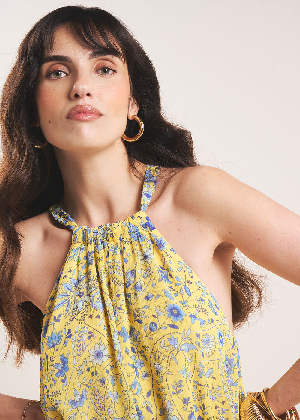 Long printed dress with a high neck - Sud Express - 5 - Sud Express