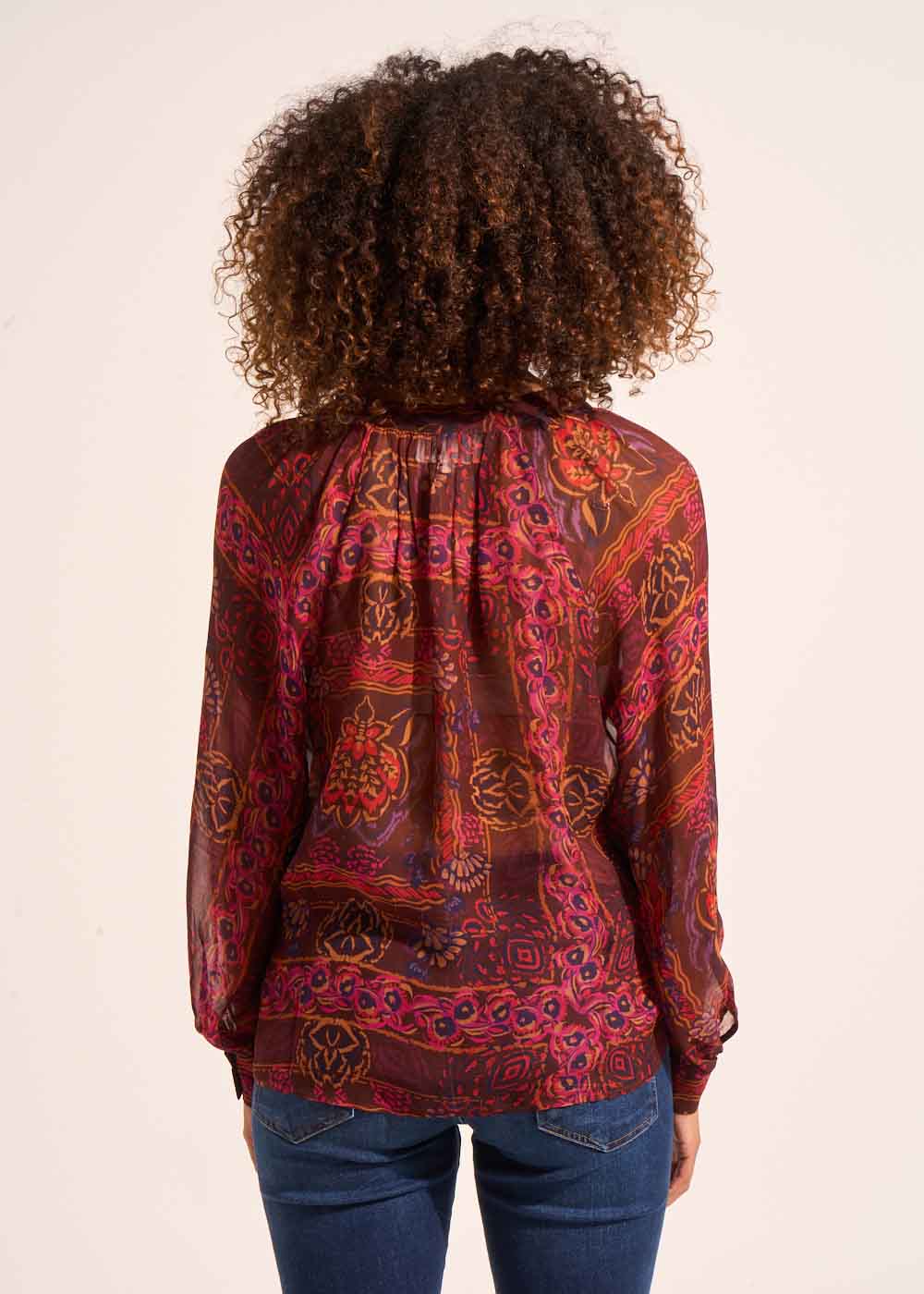 Printed flowing blouse with long puffed sleeves - Sud Express - 3 - Sud Express