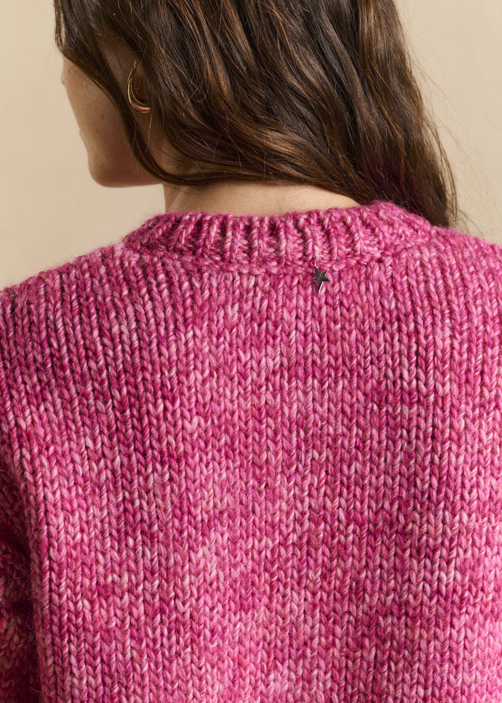 Fitted crew-neck cardigan in flecked knit - Sud Express - 5 - Sud Express