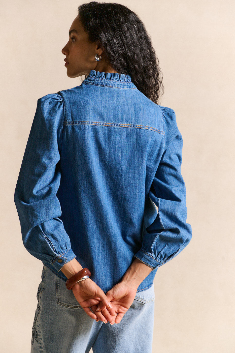 COLUA Denim shirt ruffled collar - 3 - Sud Express - Sud Express