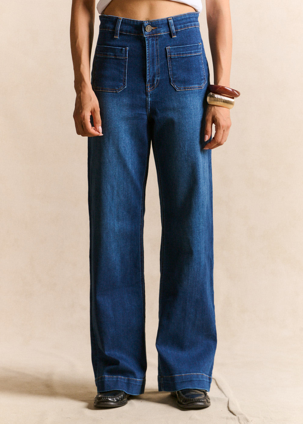 Wide-leg jeans with cuffs and high waist - Sud Express - 2 - Sud Express