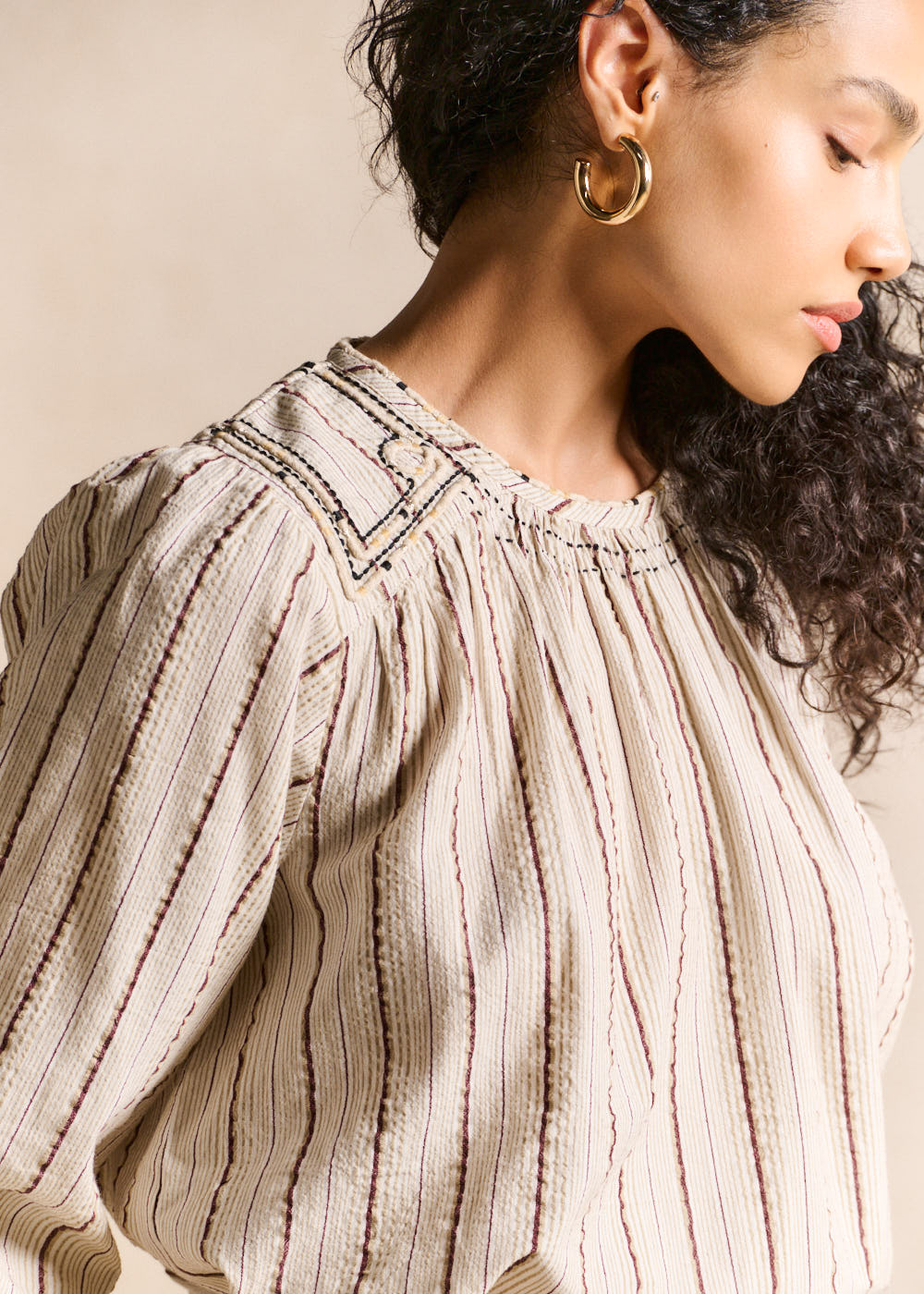 Embroidered round-neck striped blouse - Sud Express - 2 - Sud Express