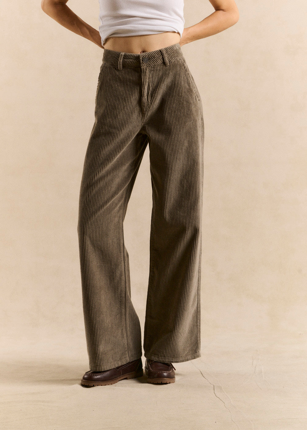 High-waisted cotton velvet wide-leg trousers - Sud Express - 2 - Sud Express