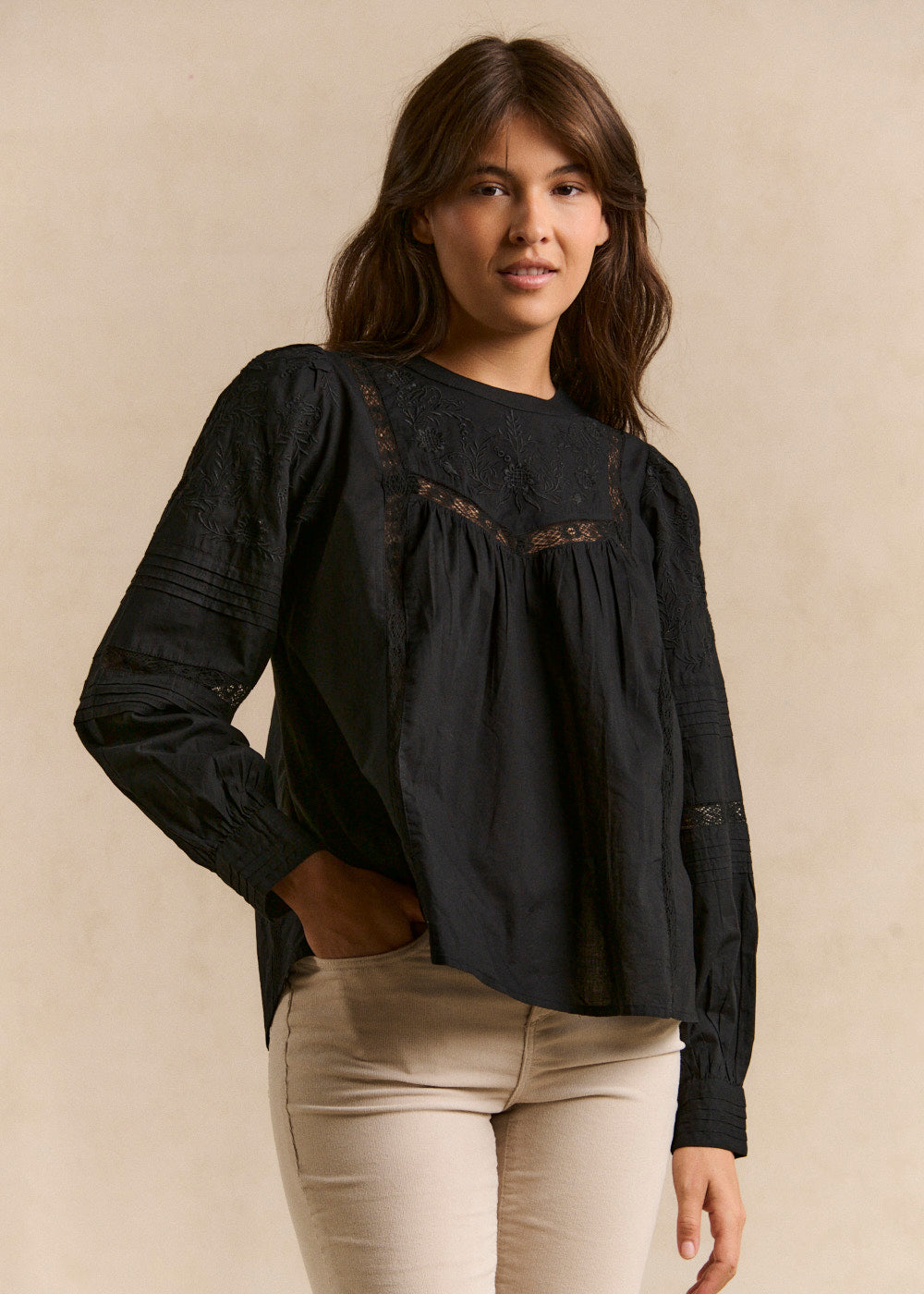 Embroidered cotton voile blouse - Sud Express - 1 - Sud Express