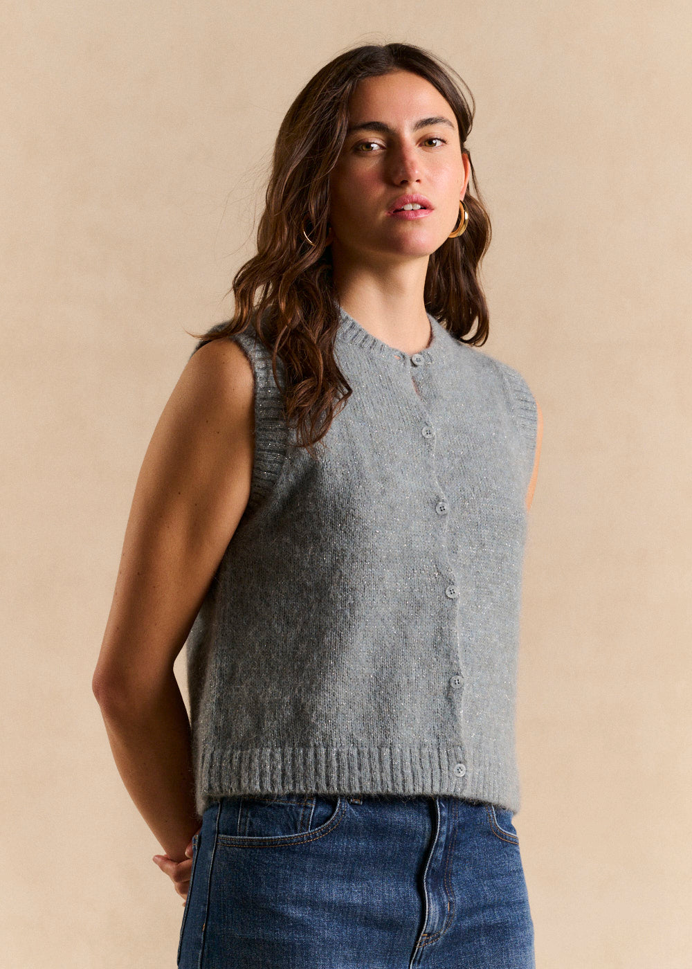 Sleeveless alpaca and lurex vest - Sud Express - 5 - Sud Express