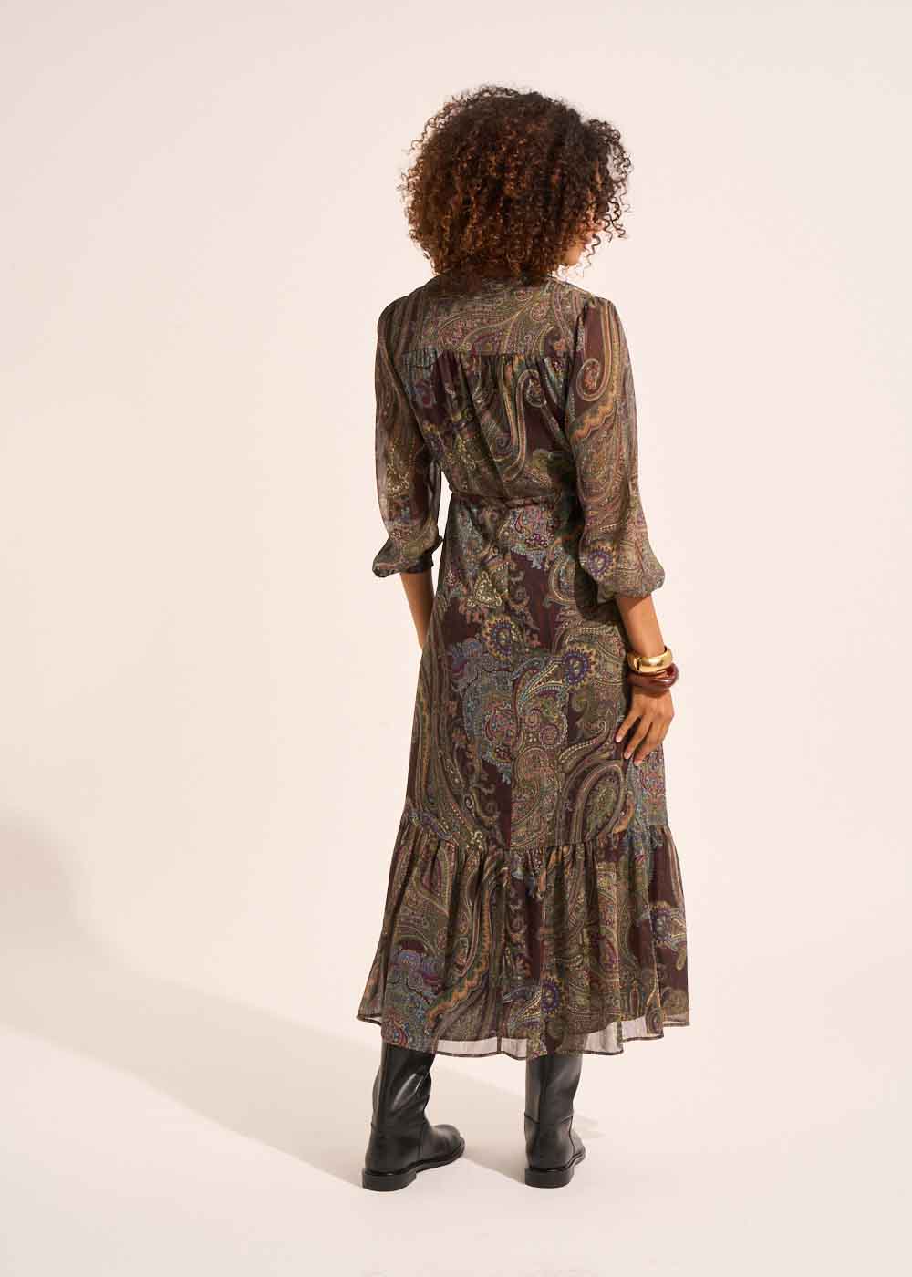 Printed maxi dress with long puffed sleeves - Sud Express - 3 - Sud Express