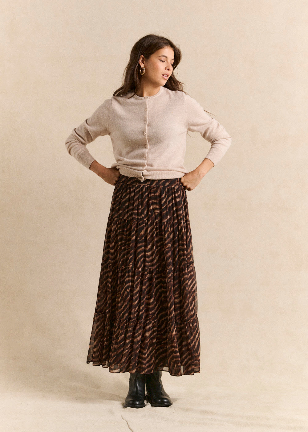 Long animal-print tiered skirt - Sud Express - 5 - Sud Express
