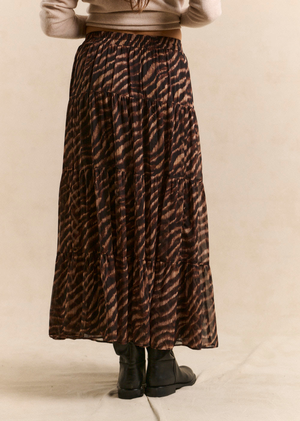 Long animal-print tiered skirt - Sud Express - 3 - Sud Express
