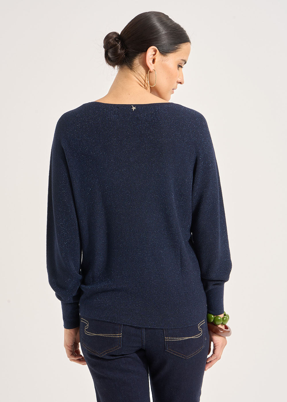 V-neck jumper with batwing sleeves and lurex threads - Sud Express - 3 - Sud Express