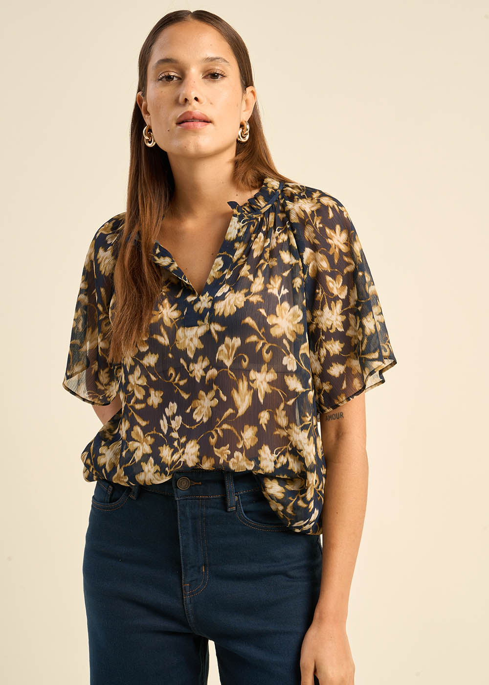 Printed short-sleeved blouse - Sud Express - 5 - Sud Express