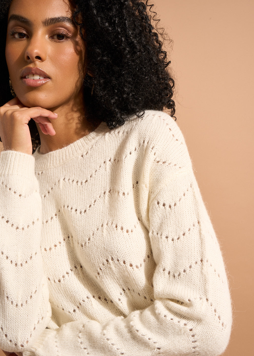 Round neck jumper with openwork stitching - Sud Express - 2 - Sud Express