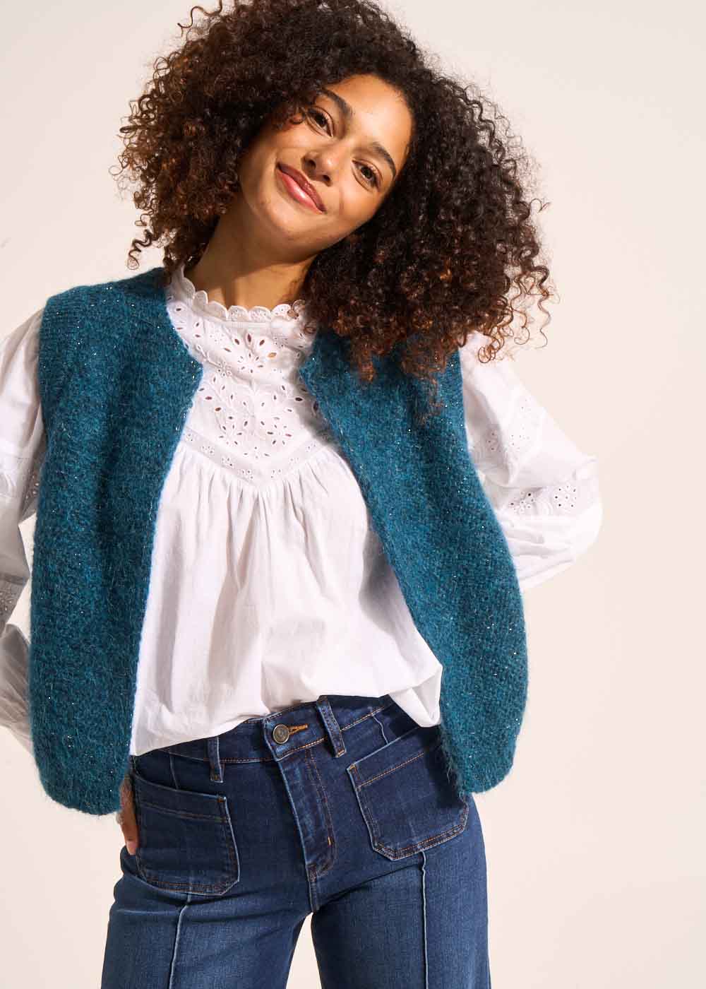 Cardigan sleeveless shorts in mohair - Sud Express - 1 - Sud Express