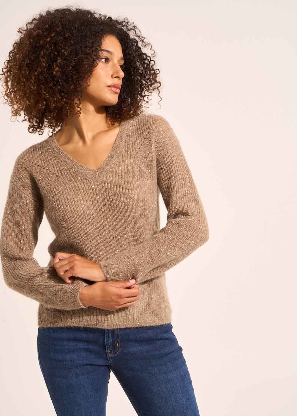 V-neck sweater with 3/4-length sleeves - Sud Express - 1 - Sud Express