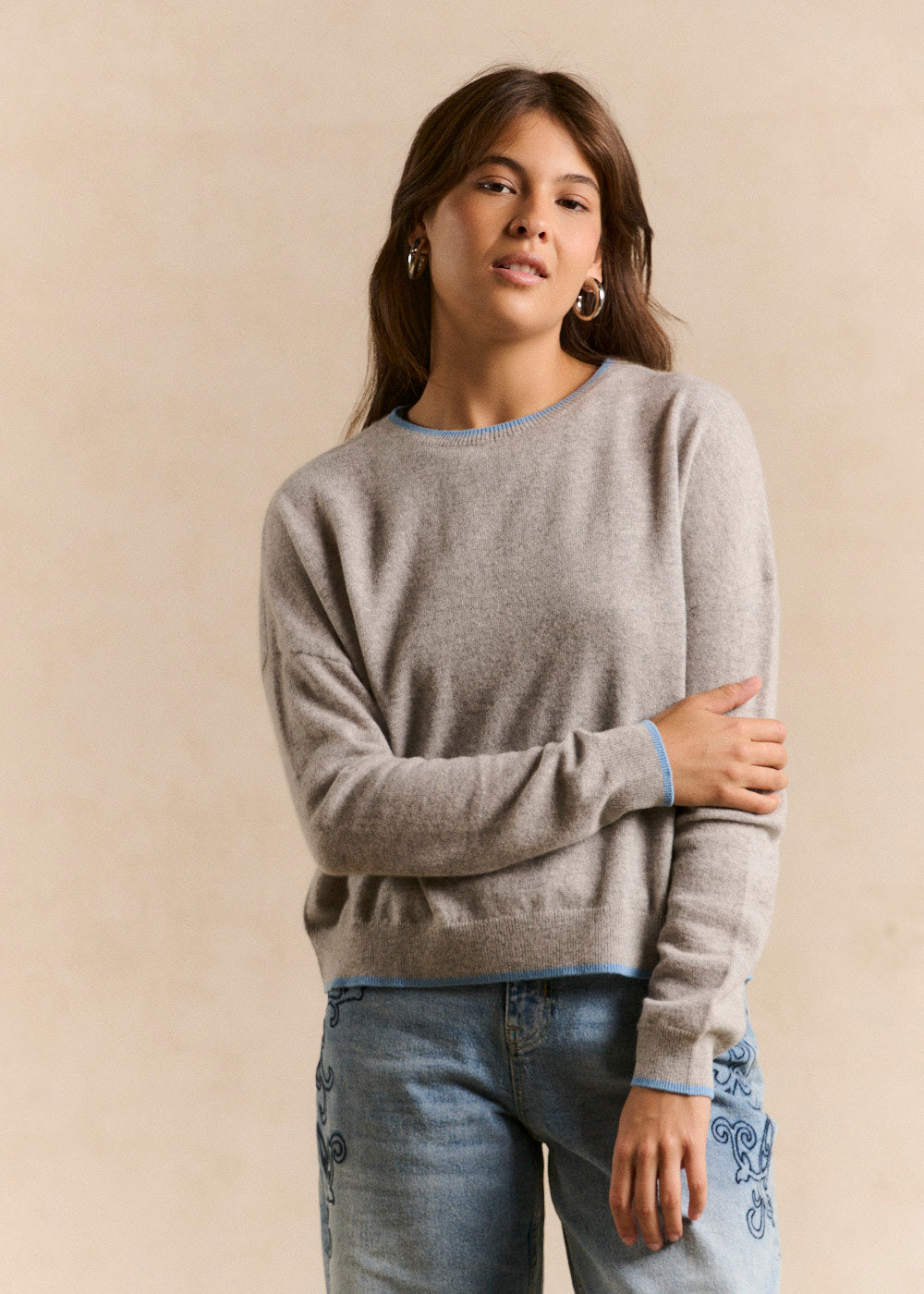 Boat neck cashmere sweater, boxy fit - Sud Express - 1 - Sud Express