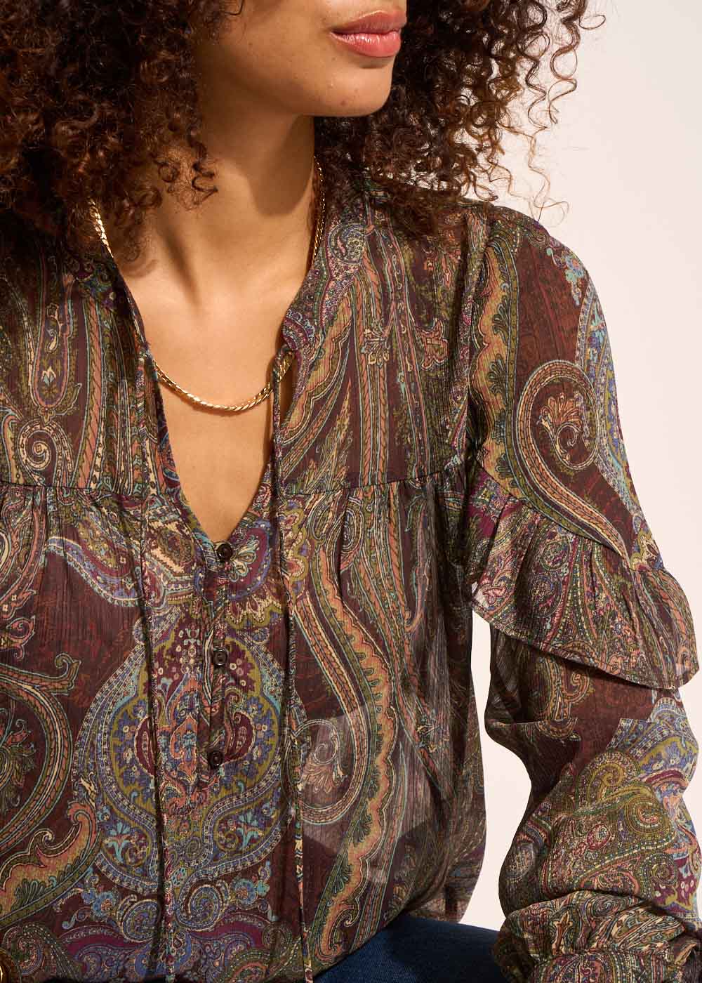 Loose printed blouse with long puffed sleeves - Sud Express - 2 - Sud Express