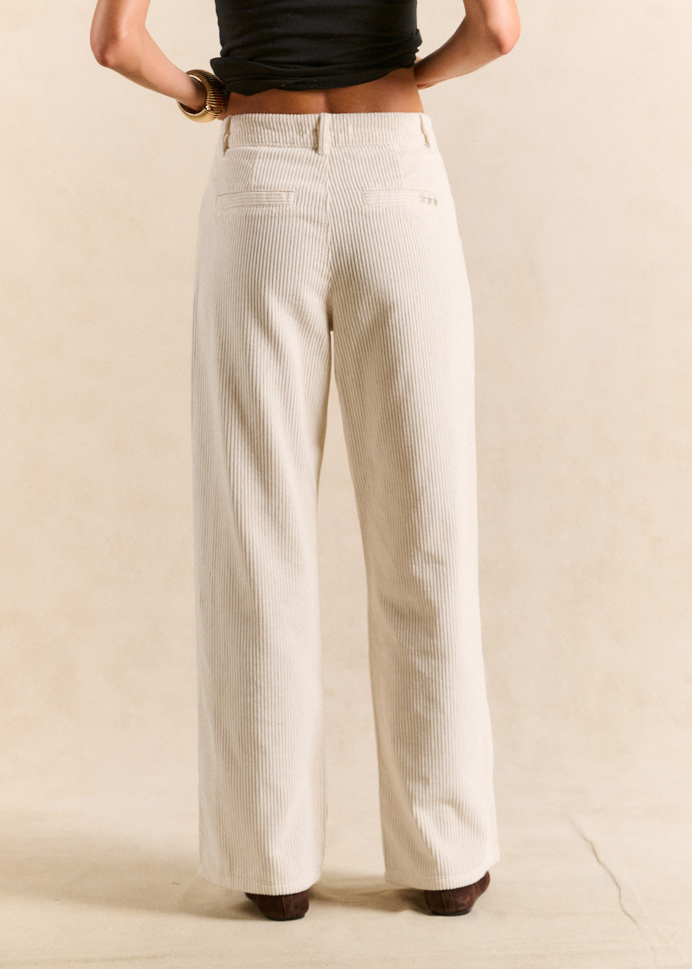 High-waisted cotton velvet wide-leg trousers - Sud Express - 3 - Sud Express