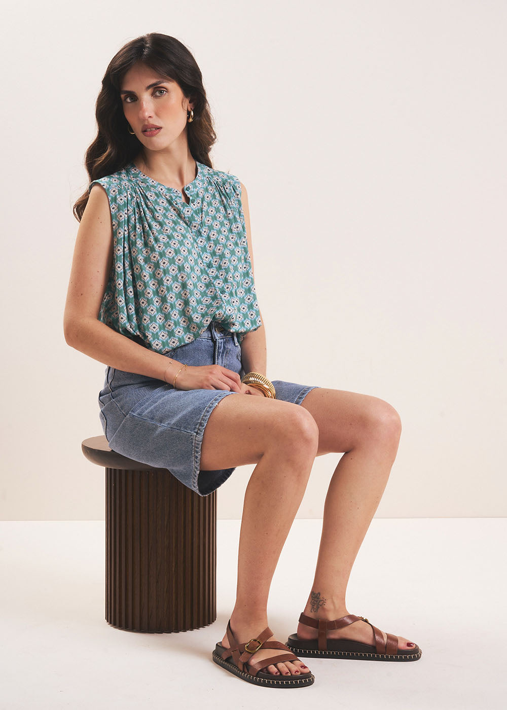 Printed sleeveless button-up top - Sud Express - 5 - Sud Express