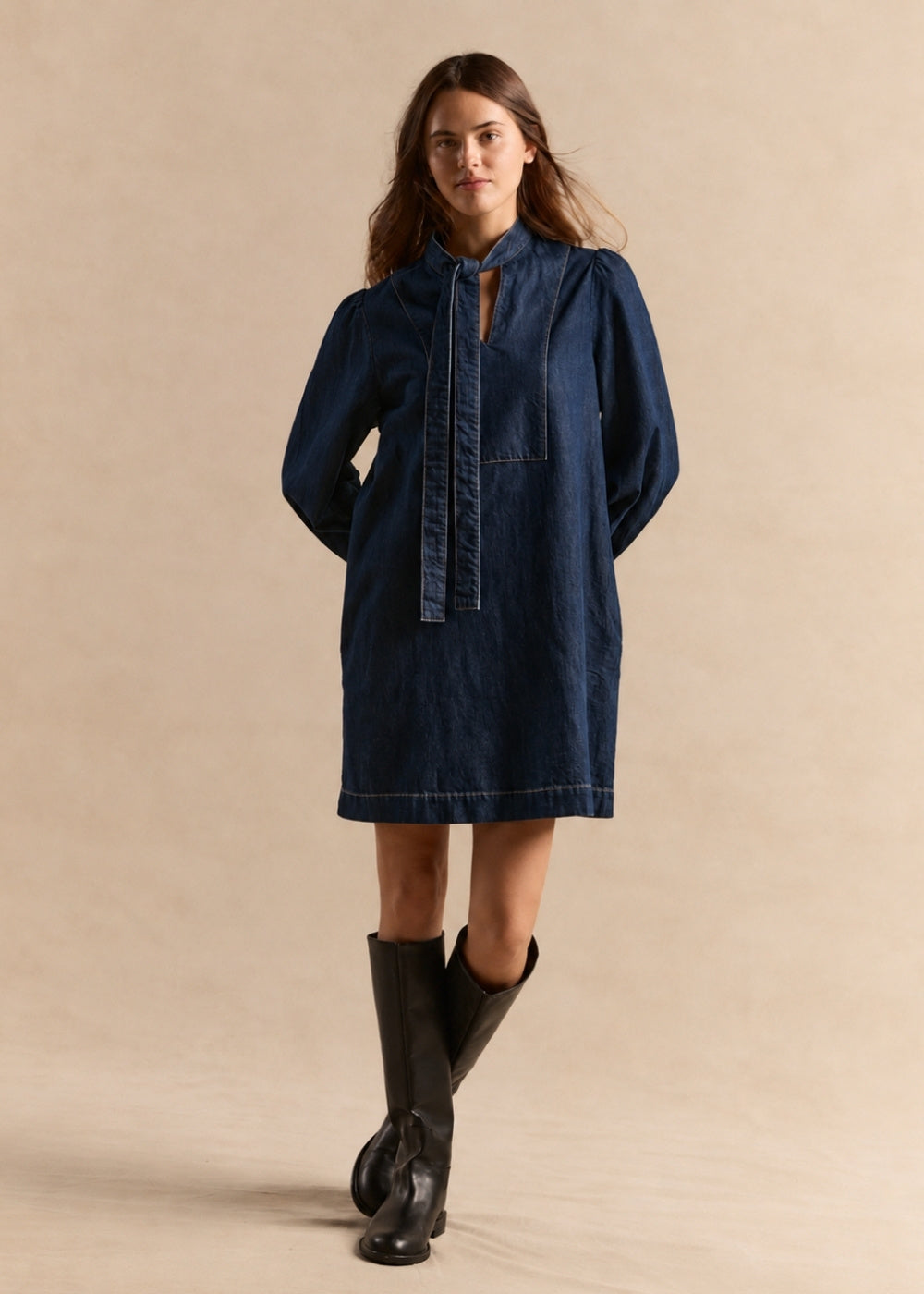 Short denim dress with a bow - Sud Express - 5 - Sud Express