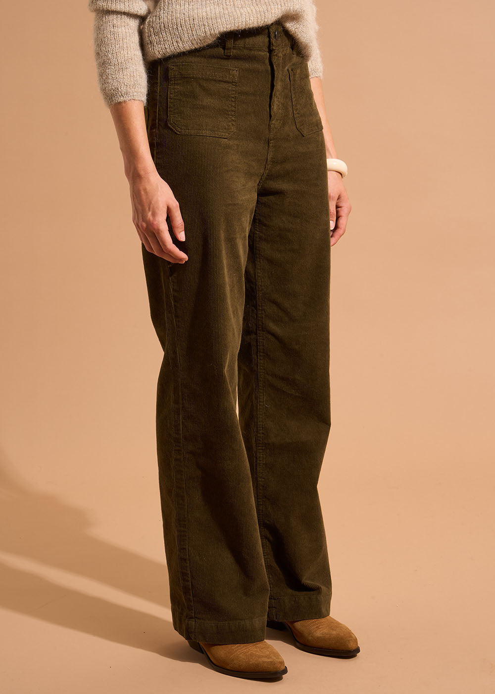 Wide-leg cotton velour trousers 700 high-waisted stripes - Sud Express - 7 - Sud Express