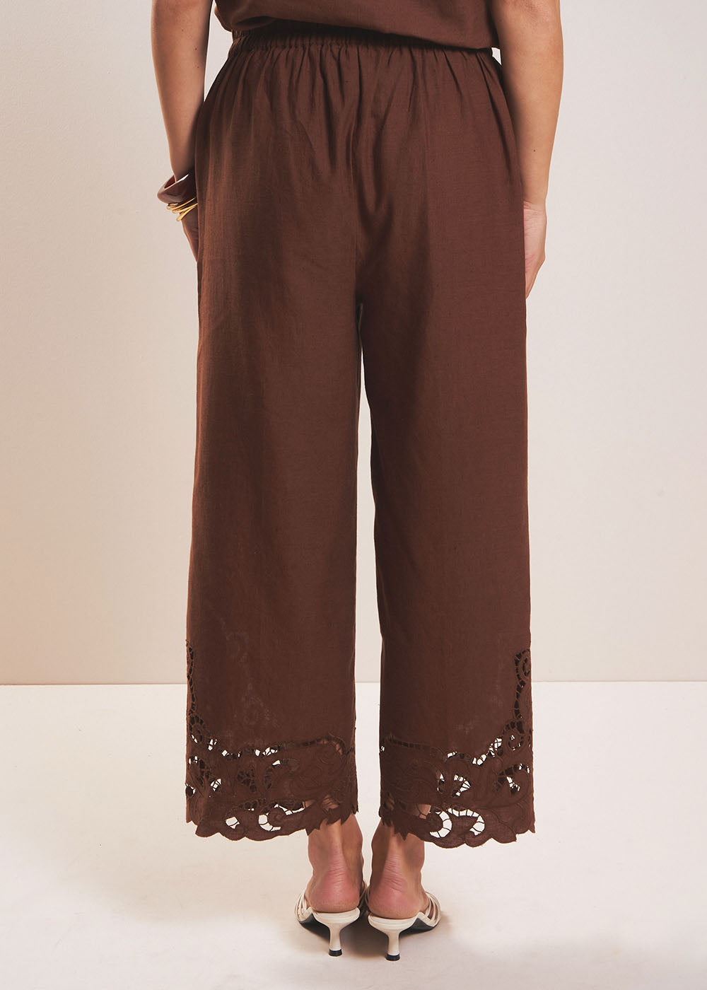 PALINE  Cotton linen voile trousers with lace - 4 - Sud Express - Sud Express