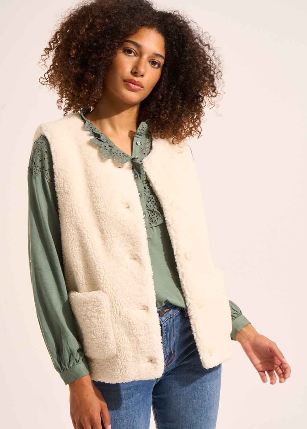 Sleeveless faux fur cardigan - Sud Express - 1 - Sud Express