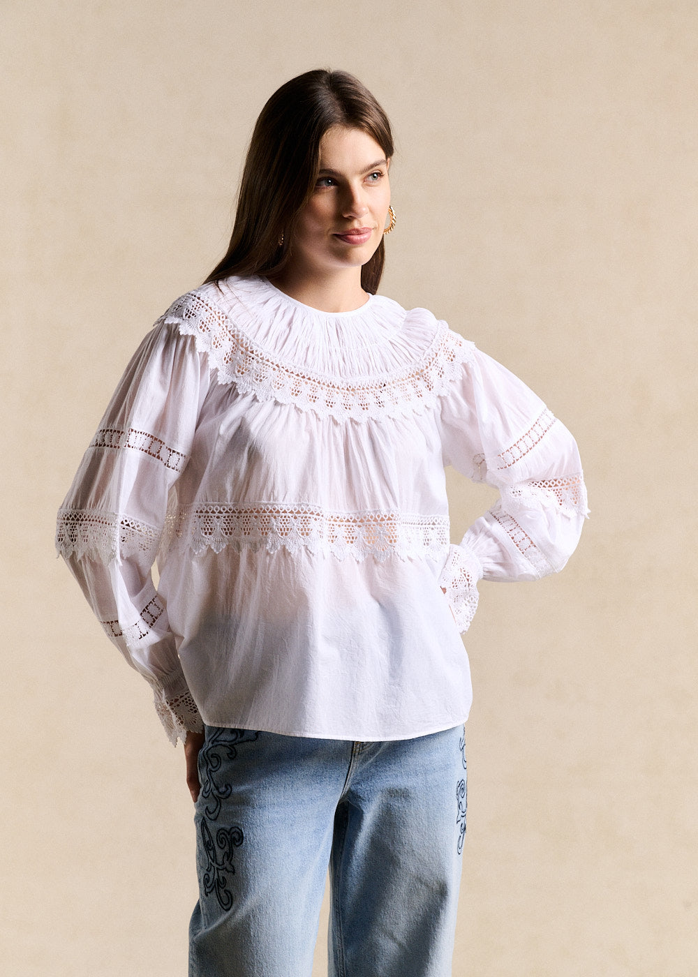 Cotton voile lace blouse - Sud Express - 5 - Sud Express