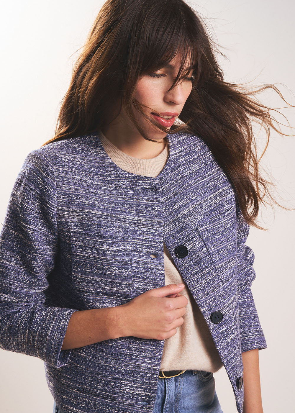 Short tweed jacket with patch pockets - Sud Express - 4 - Sud Express