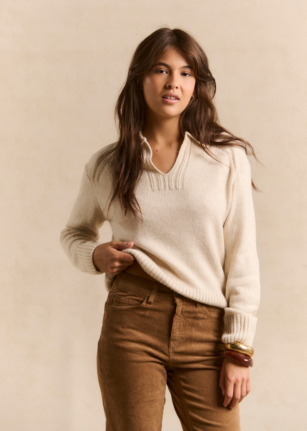 Ecru knitted polo-neck jumper - Sud Express - 4 - Sud Express