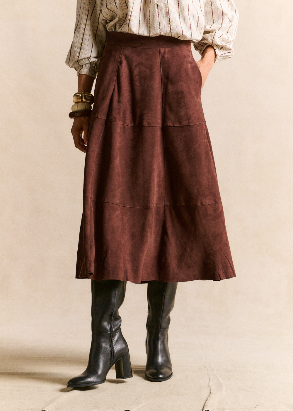 Midi skirt in suede goat leather - Sud Express - 5 - Sud Express