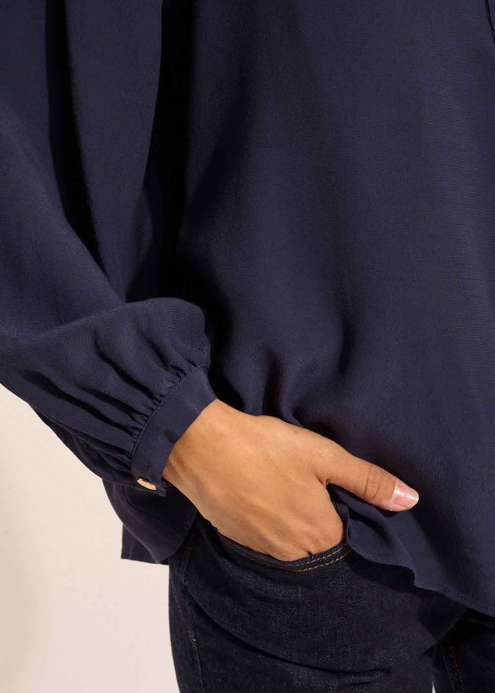 Blouse with long puff sleeves and round neckline - Sud Express - 4 - Sud Express