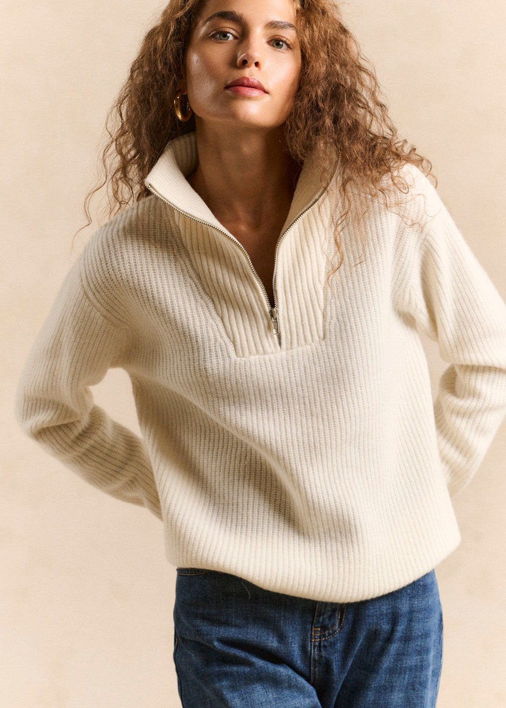 Zip-up trucker collar wool sweater - Sud Express - 1 - Sud Express