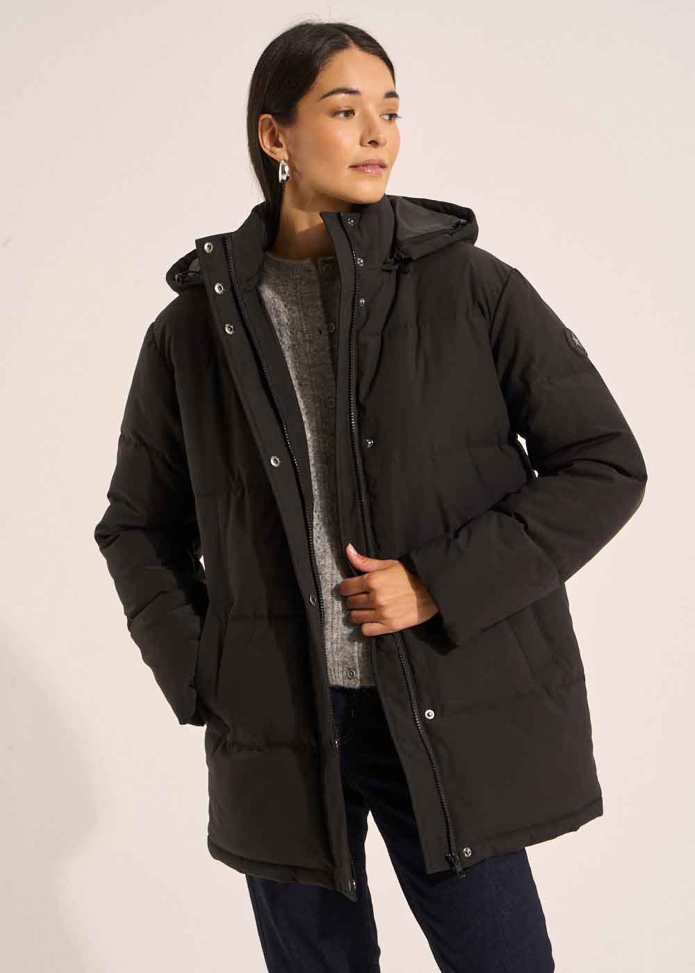 Mid-thigh iridescent puffer jacket with detachable hood - Sud Express - 1 - Sud Express