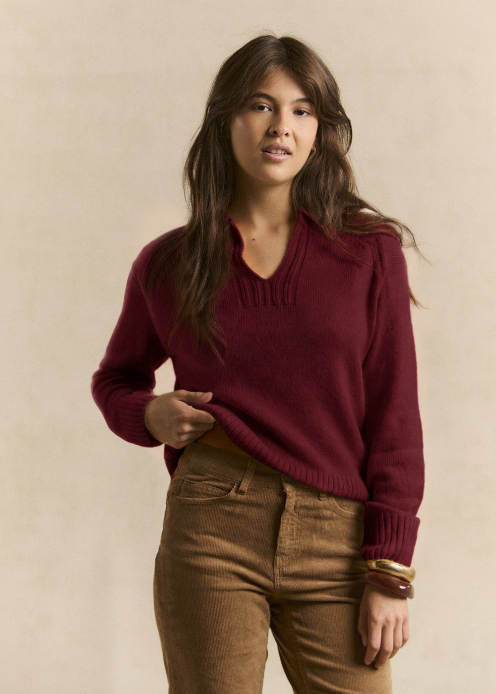 Ecru knitted polo-neck jumper - Sud Express - 1 - Sud Express