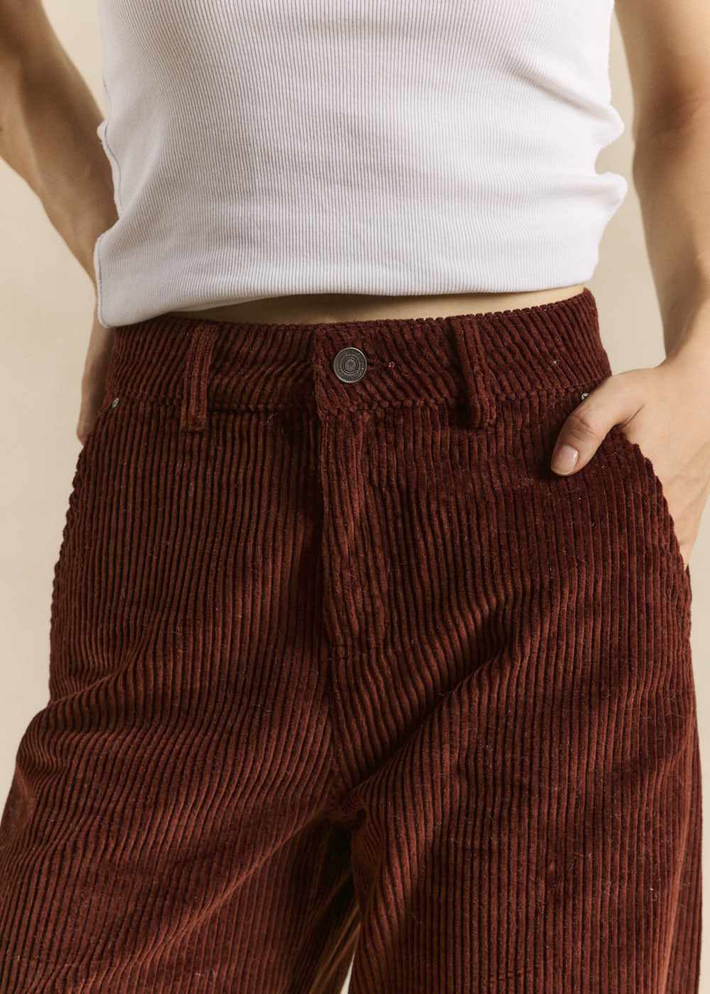 High-waisted cotton velvet wide-leg trousers - Sud Express - 3 - Sud Express