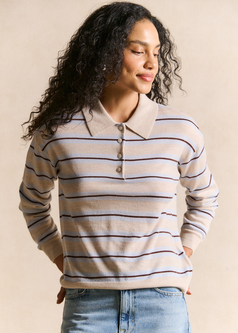 Striped wool jumper with a polo neck - Sud Express - 1 - Sud Express