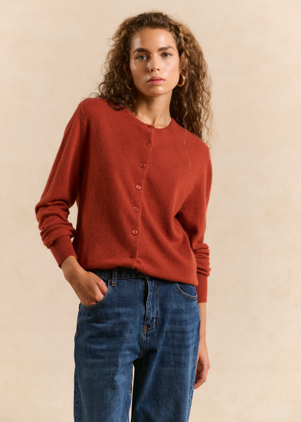 Buttoned cashmere cardigan, straight cut - Sud Express - 1 - Sud Express