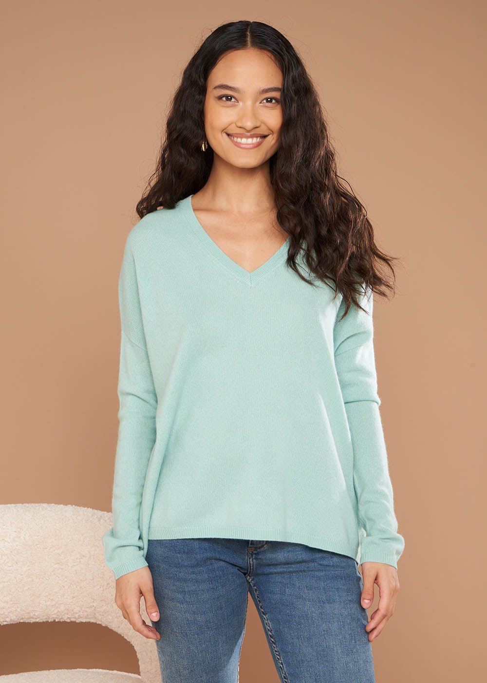 Cashmere V-neck sweater with long sleeves - Sud Express - 1 - Sud Express