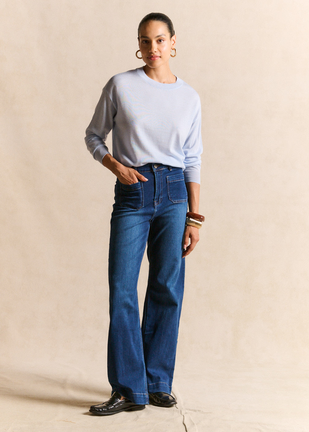 Wide-leg jeans with cuffs and high waist - Sud Express - 1 - Sud Express