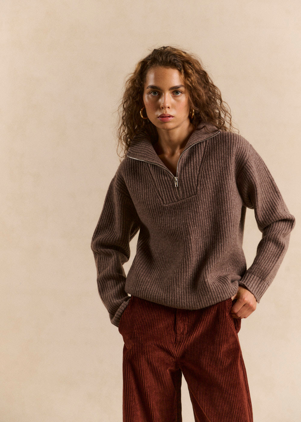 Zip-up trucker collar wool sweater - Sud Express - 1 - Sud Express