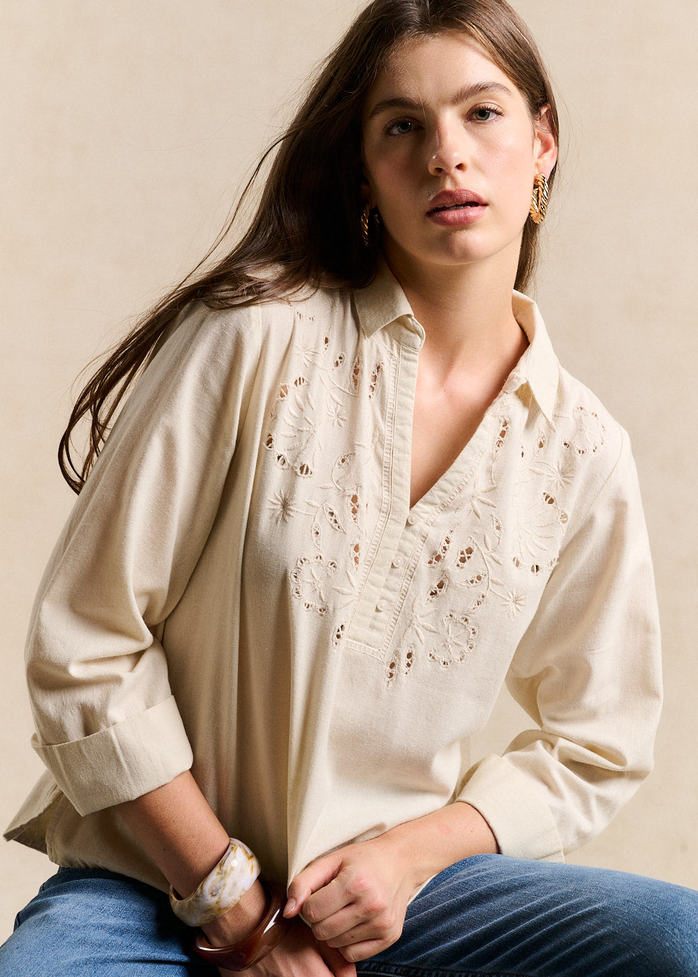 TISANA Embroidered Linen and Cotton Blouse - 1 - Sud Express - Sud Express