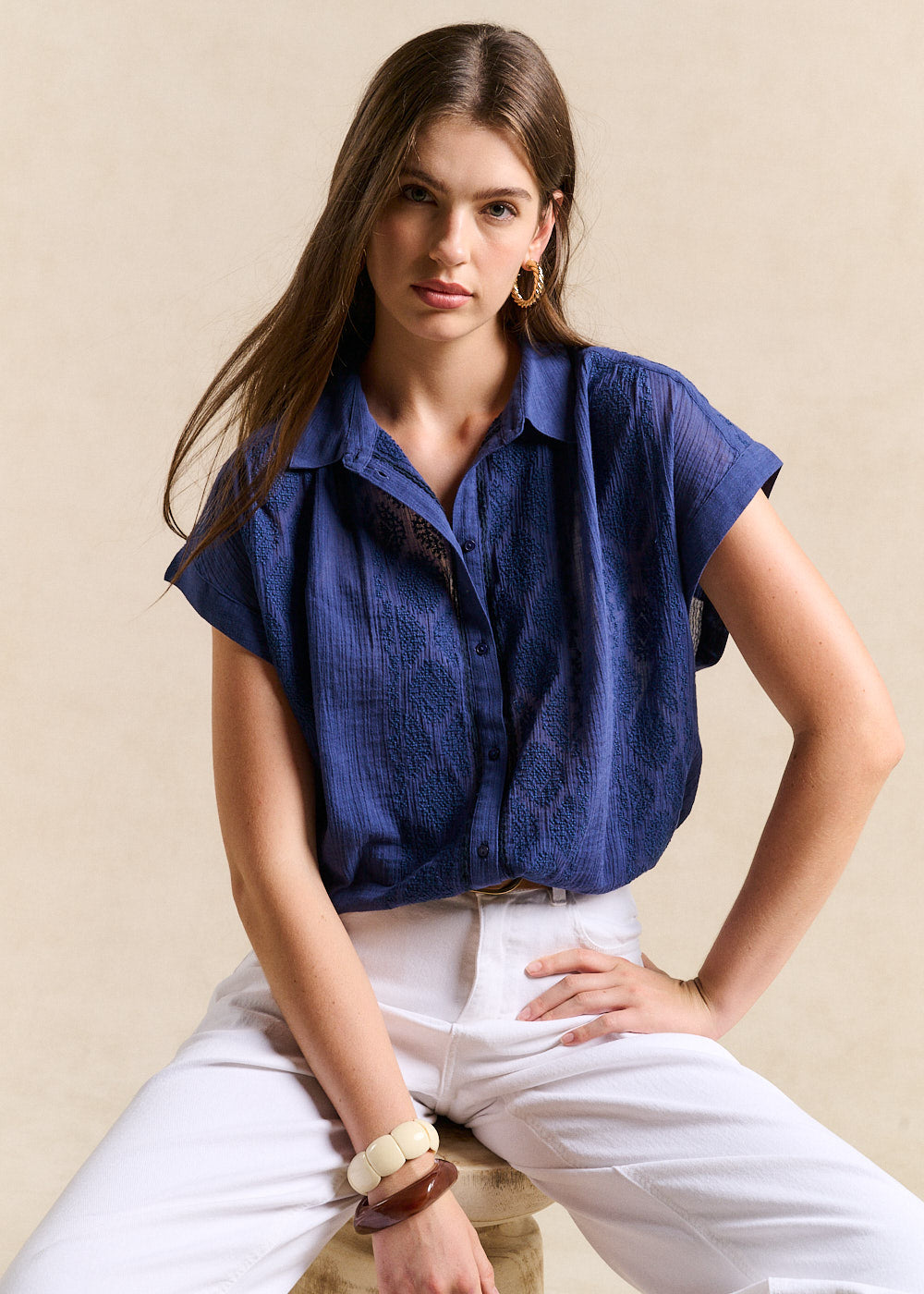 CELBY Embroidered Cotton Blouse - 1 - Sud Express - Sud Express