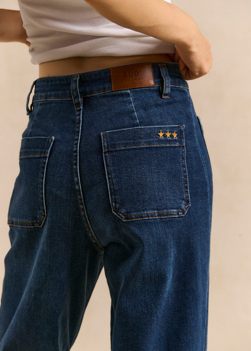 Jean à jambes larges avec revers et taille haute - Sud Express - 5 - Sud Express