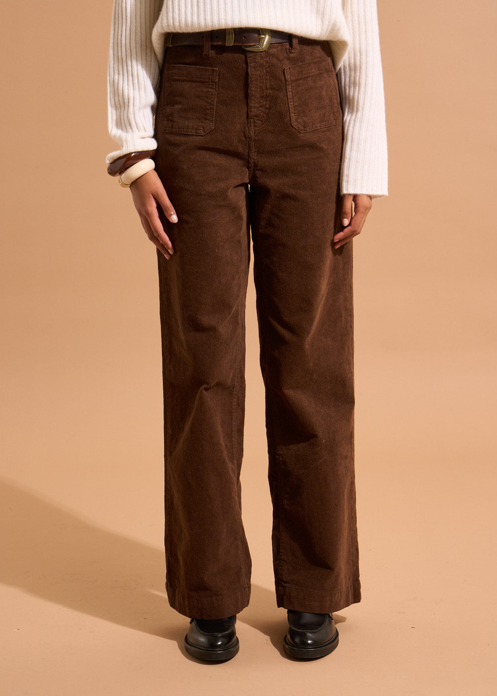 Wide-leg cotton velour trousers 700 high-waisted stripes - Sud Express - 2 - Sud Express