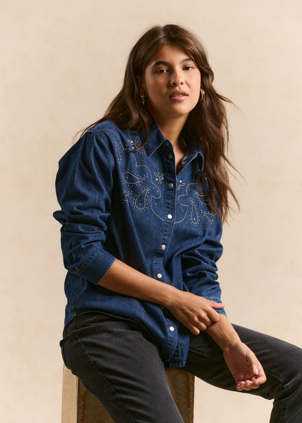 Denim shirt with studs - Sud Express - 1 - Sud Express