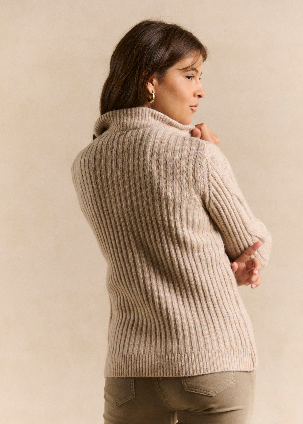 Cable-knit turtleneck zip sweater - Sud Express - 3 - Sud Express